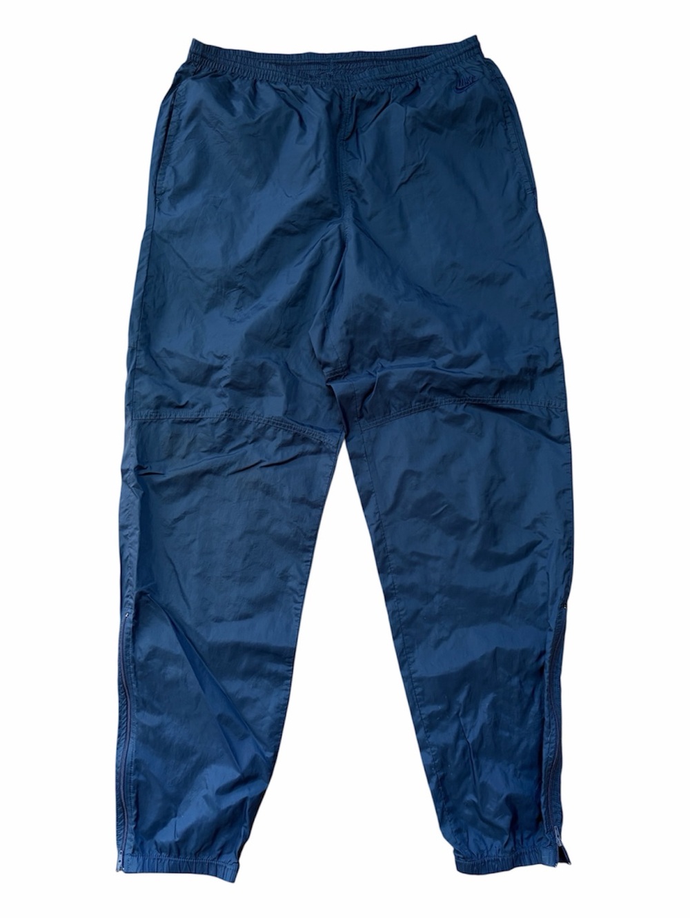 Nike Vintage 90s Nylon Track Pants Navy Blue Zip Ankle Windbreaker Joggers Y2K